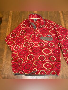 Patagonia Aztec Synchilla Fleece Snap-T Pullover Mens S Red Black Yanaba Sweater